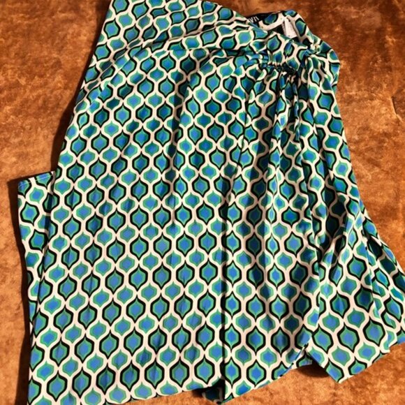 Zara Teal and White Geometric Midi Skirt - Picture 3 of 7
